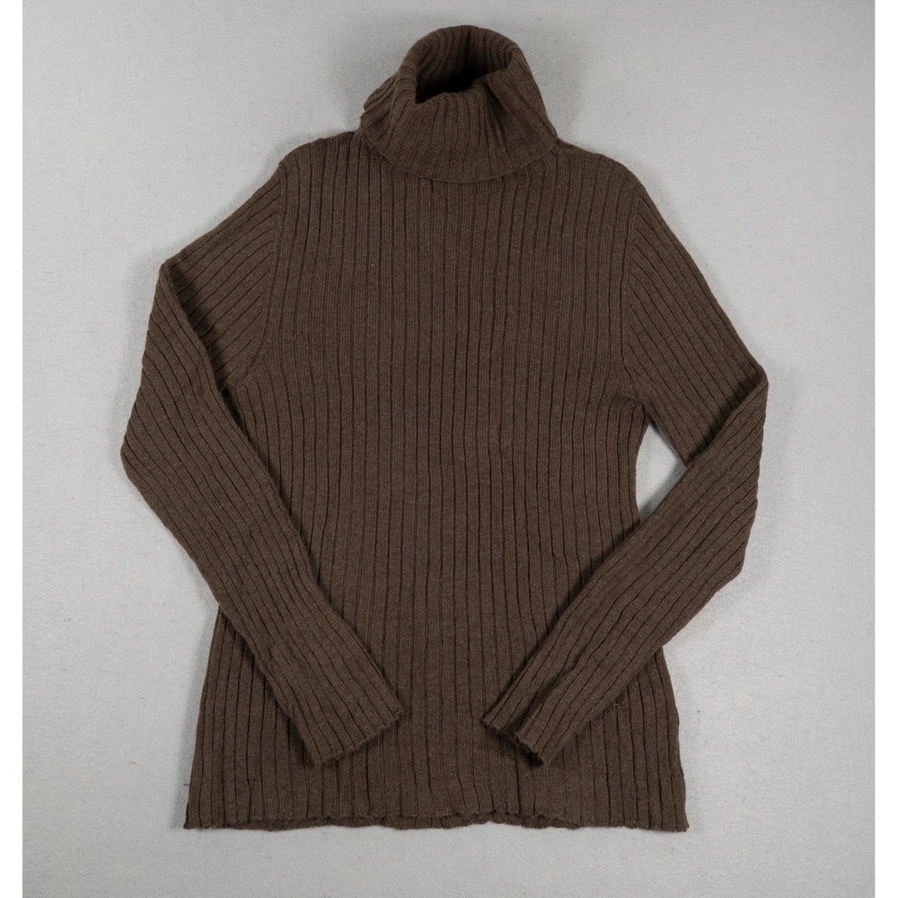 MaisonCashmere Womens Turtleneck Sweater Ribbed Knit Brown XS Made in Italy